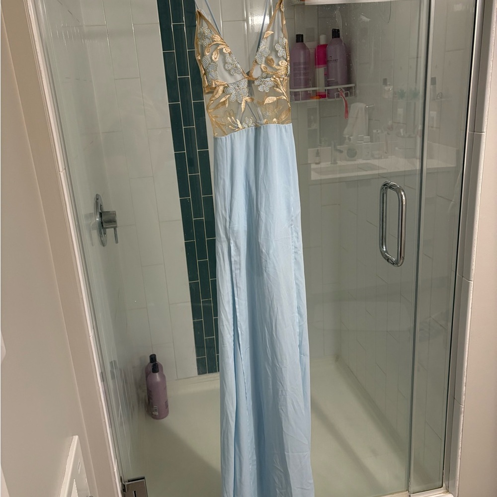 Lucy in the Sky Blue and Gold Maxi Dress